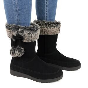 Forrest Black leather winter  boots  uppers faux fur trim and lining size ‎ 7.5